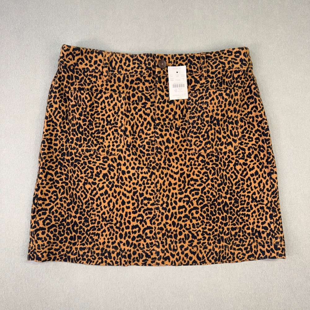 J.Crew Leopard Print Mini Skirt Cotton Linen Blend Tan Black CJ221 Womens 4 NEW